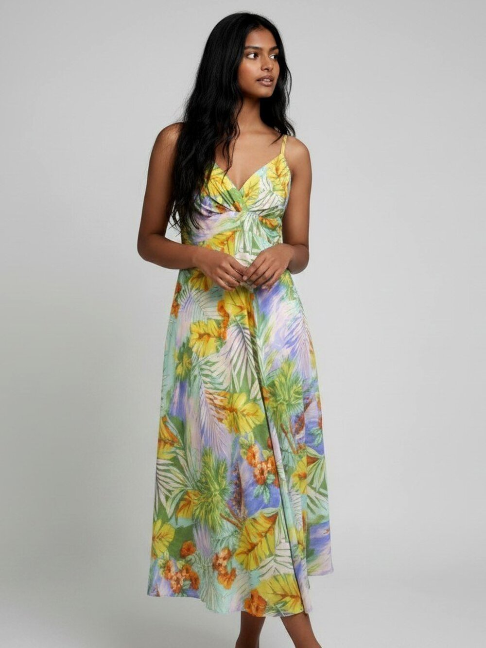 Jams World Laniakea Print Midi Dress Size S Hawaii Adjustable Straps Tropical